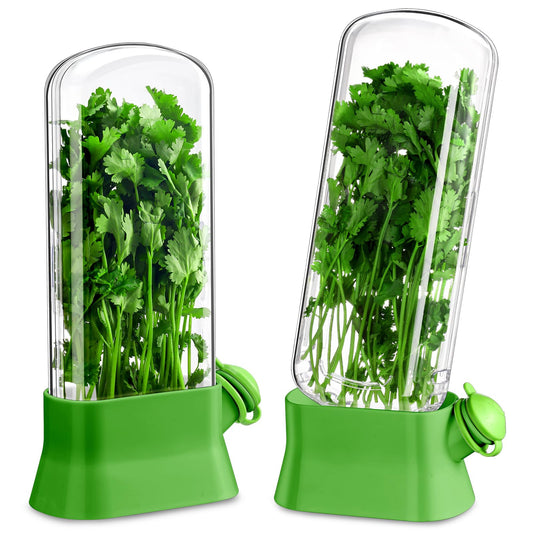 Baderke 2 Pieces Herb Saver for Refrigerator Fresh Herb Keeper Cilantro Container for Fridge Saver Pod for Cilantro, Parsley, Asparagus, Keeps Vegetables for 2-3 Weeks(Green)
