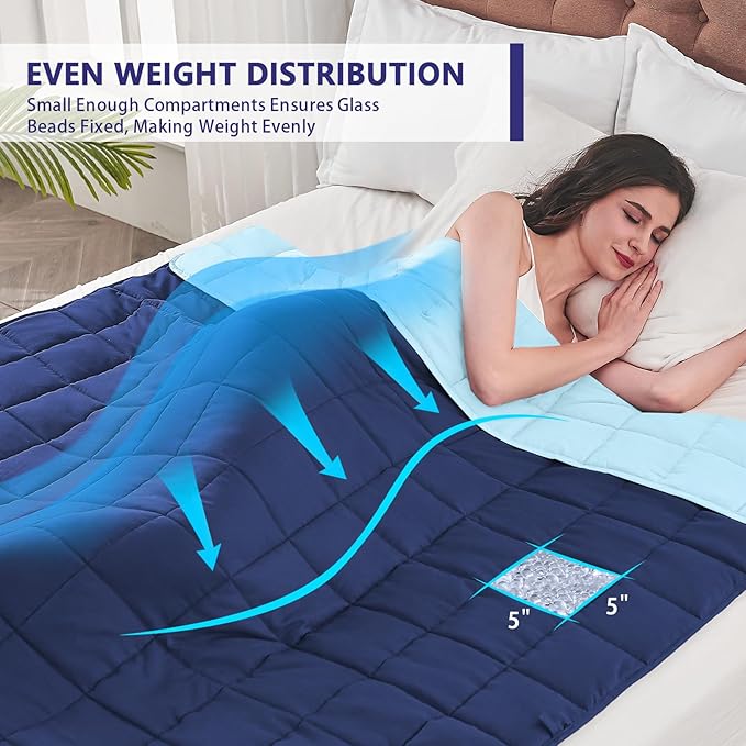 yescool Weighted Blanket for Adults (30 lbs, 88” x 104”, Navy & Blue) Cooling Heavy Blanket for Sleeping Perfect for 290-310 lbs, King Size Breathable Blanket with Premium Glass Bead