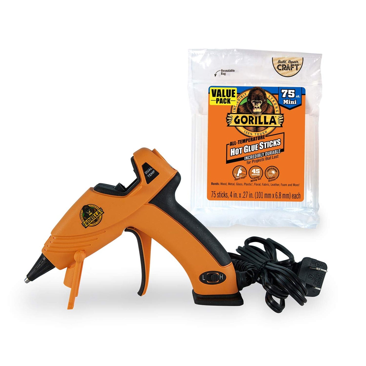 Gorilla Dual Temp Mini Hot Glue Gun Kit with 75 Hot Glue Sticks and Fiskars SoftGrip Detail Craft Knife - 8" Exacto Knife for Crafting