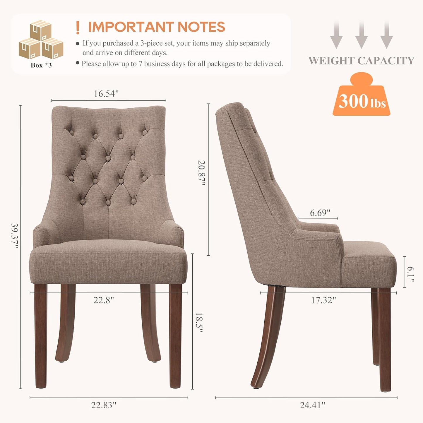 COLAMY Wingback Upholstered Side Dining Room Chairs Set of 6, Fabric Dining Chairs with Tufted Button, Living Room Chairs for Home Kitchen, Taupe