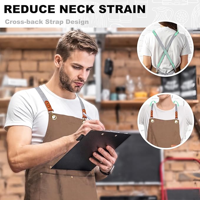 chef apron bib tool apron for man woman cross back straps with 4 pockets for kitchen cooking gardening baking working