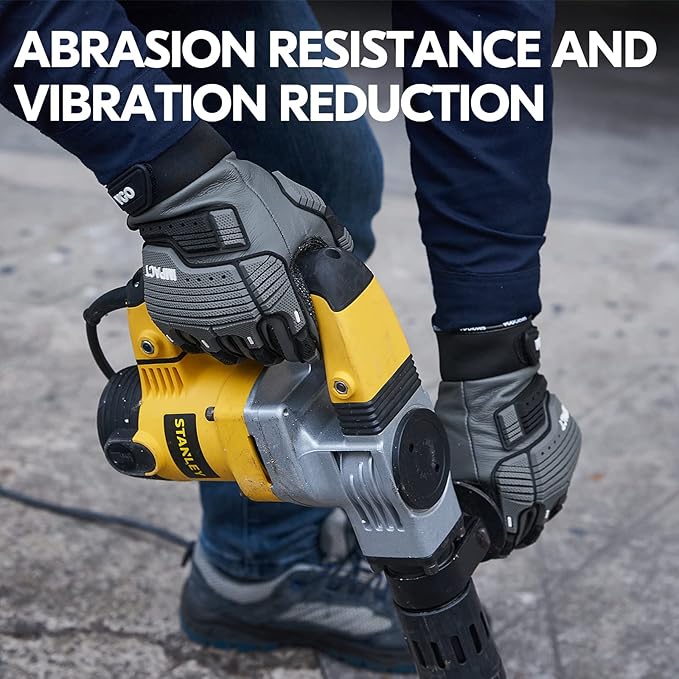 Vgo...…1Pair Leather Heavy Duty Work Gloves,Mechanics Gloves,Water Resistant,Impact Resistant,Anti-Vibration(CA7722WR)
