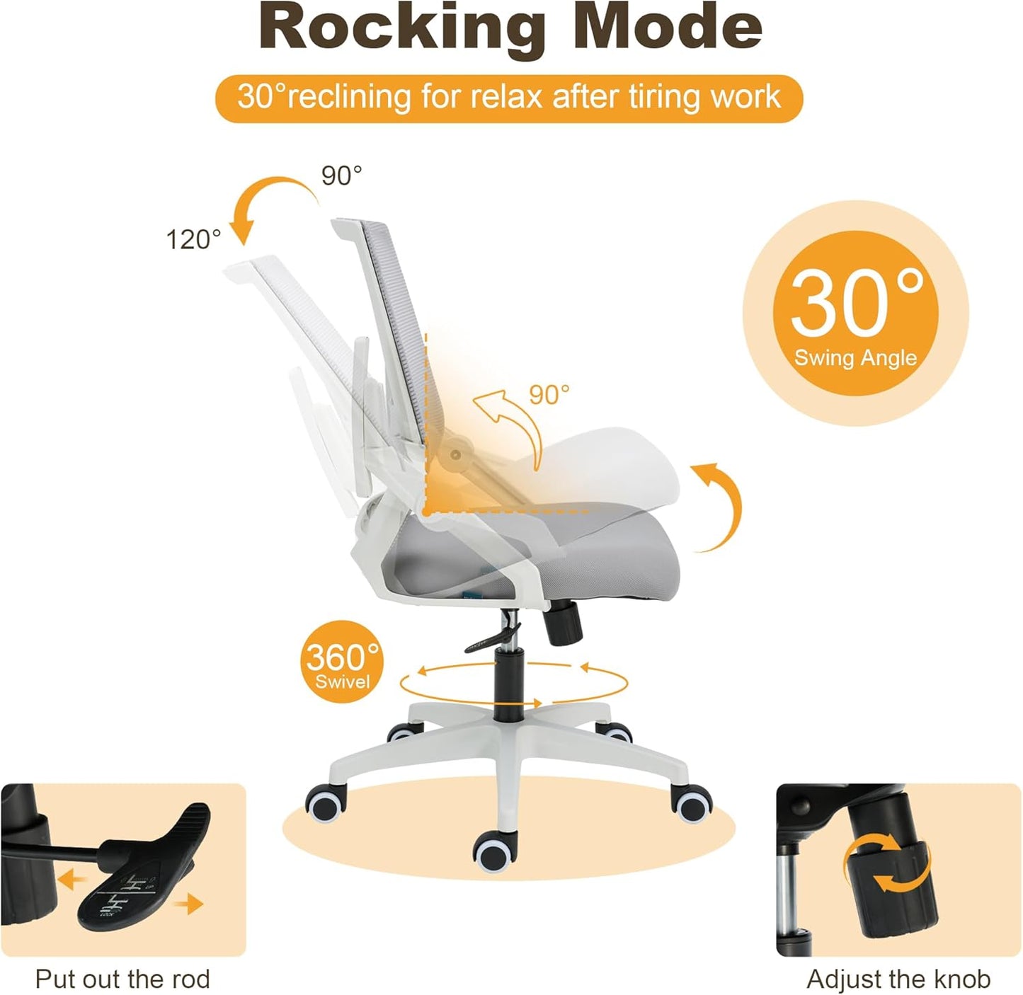 Ergonomic Office Chair Desk Chair with Adjustable Height Mesh Computer Chair Swivel Chair with Flip-up Arms and Lumbar Support Grey