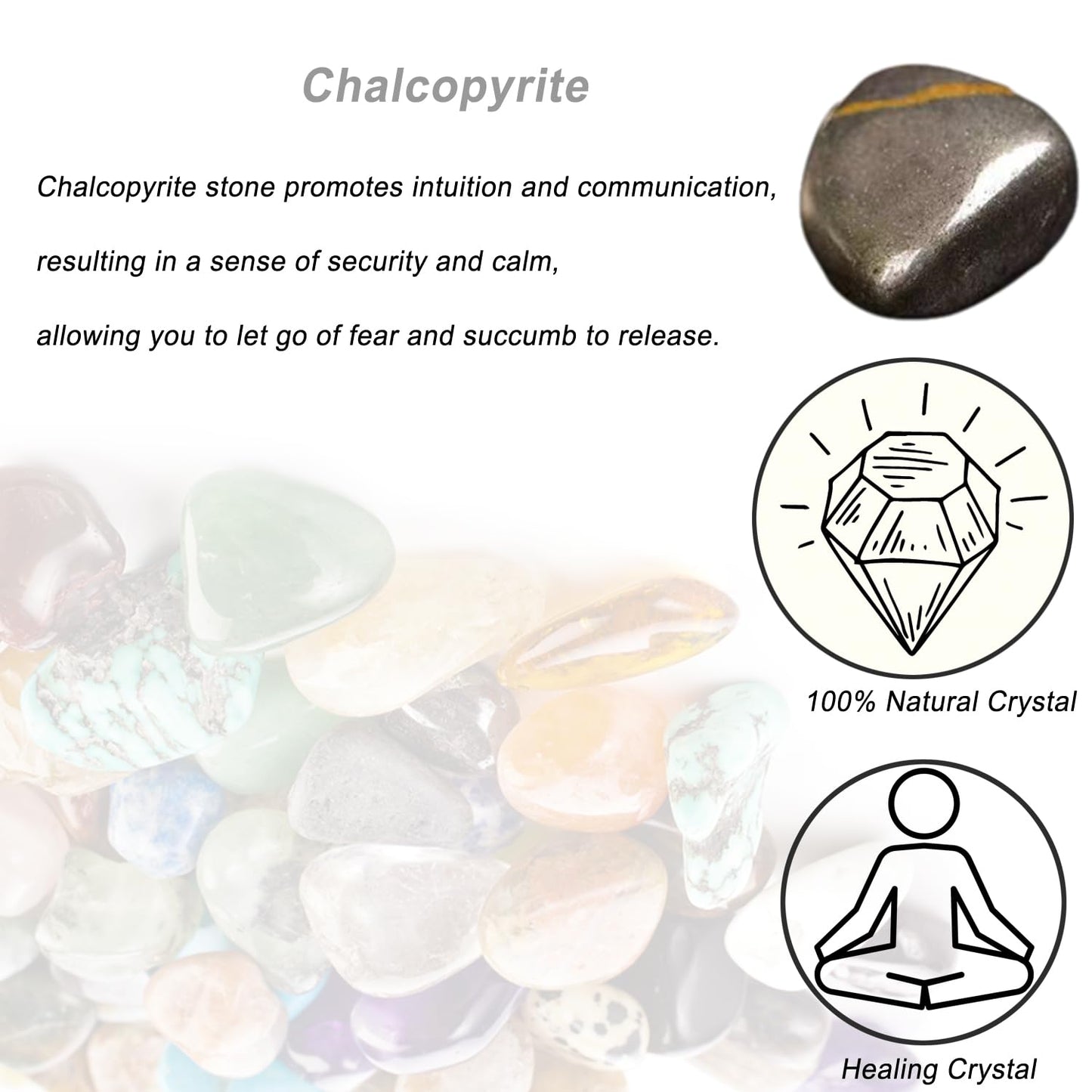 Erliway Chalcopyrite Healing Crystal Stones, 1.25-2.0" Large Reiki Healing Gemstones Natural Tumbled Polished Stones for Energy Witchcraft Therapy Meditation