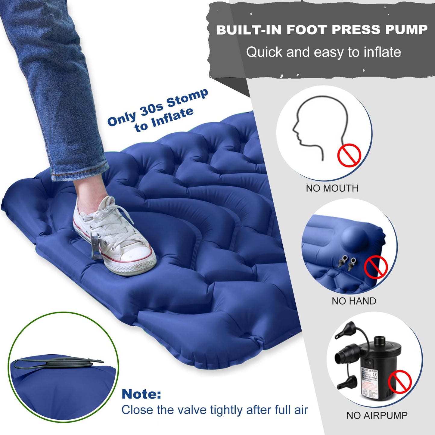 MEETPEAK Sleeping Pad, Extra Thickness Inflatable Camping Sleeping Mat with Pillow Built-in Foot Press, Compact Ultralight Camping Air Mattress for Backpacking, Hiking, Tent
