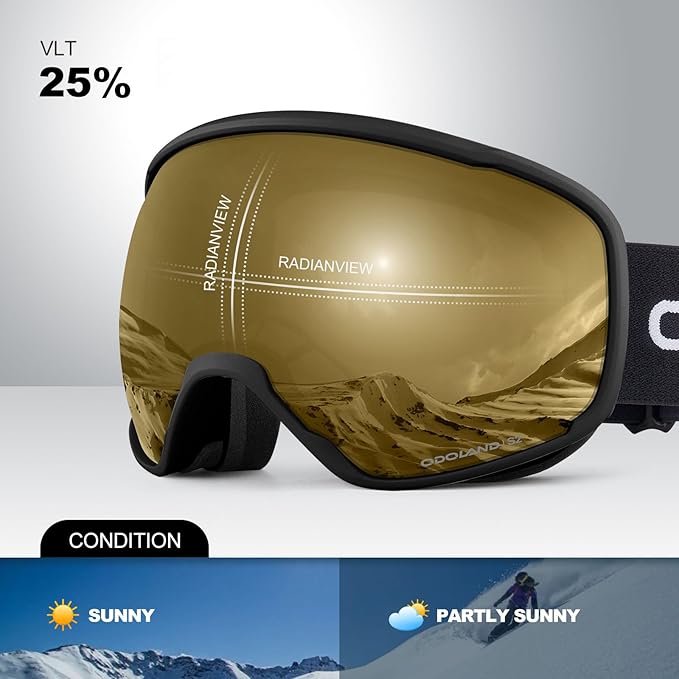 Odoland Snow Ski Goggles S2 Double Lens Anti-Fog OTG Windproof UV400 Eyewear for Men, Women and Youth-Skiing Snowboarding