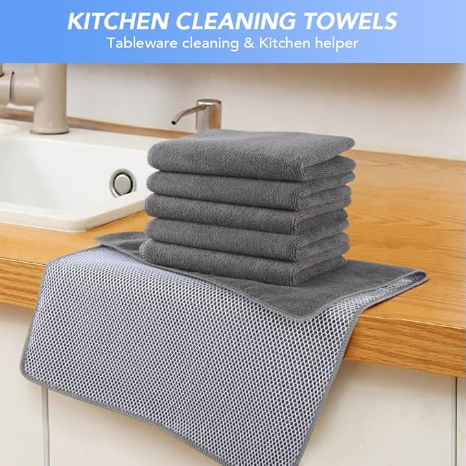 KinHwa Kitchen Washcloths for Dishes Absorbent Microfiber Dish Cloths Quick Dry Dish Rags with Poly Scour Scrub Side Ideal for Kitchen Cleaning (Gray, 15inchx25inch 6pack)
