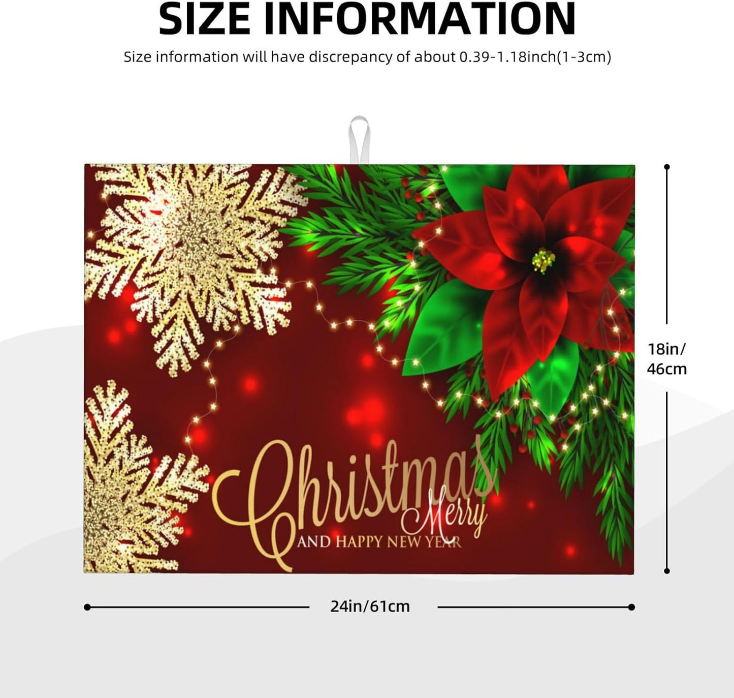 Dish Drying Mat Poinsettia Gold Snowflake Christmas Xmas for Kitchen Counter Absorbent 18x24 Inch Microfiber Dishes Plate Glass Dry Draining Pad Reversible Washable