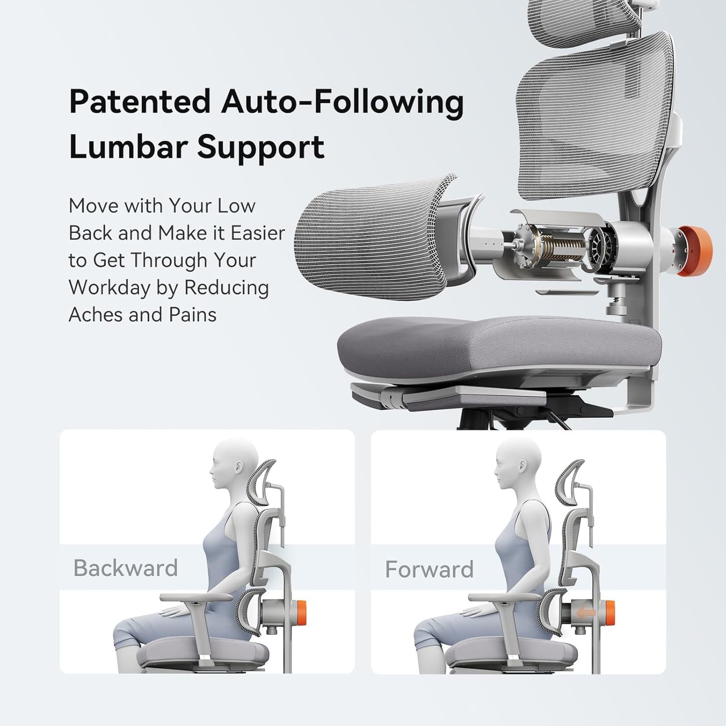 Newtral Ergonomic Office Chair - Home Office Desk Chair, Big and Tall Office Chair, Auto-Following Lumbar Support, 4D Armrest, Adjustable Seat Depth and Heigt (with Footrest, Gray)