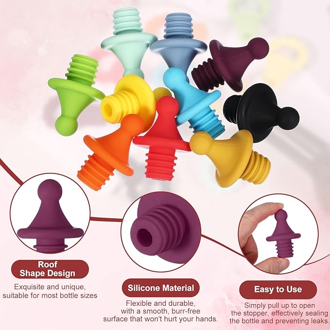 uxcell 3 Pcs Silicone Roof Shape Wine Stopper, Reusable Wine Stoppers Airtight Leak-proof Bottle Plug Liquor Saver with Beer Beverage Bottle Stopper for Bar Holiday Party, Purple