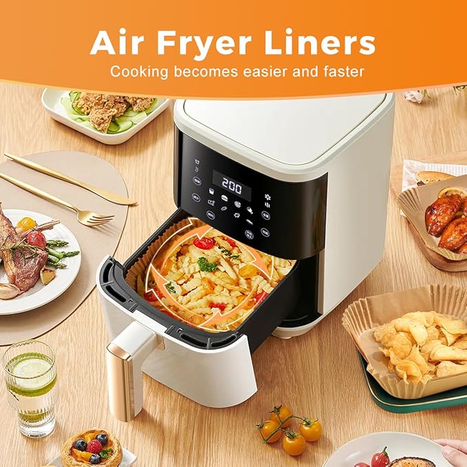 250 Pcs 9" Square Air Fryer Liners Disposable, Unbleached Parchment Paper Liners for Airfryer Basket, Non-Stick & Leakproof Baking Paper for Oven Roasting