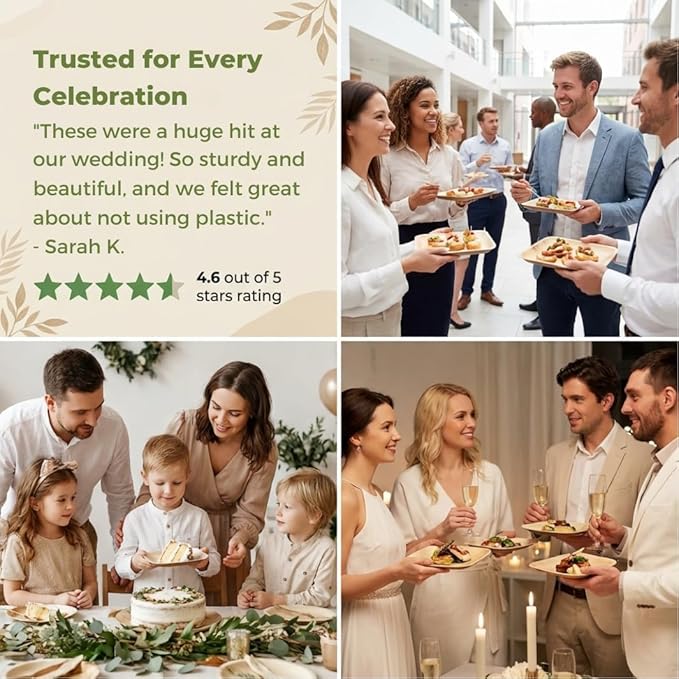 Koala love Palm Leaf Plate Bamboo Paper Plates Disposable 10 Inch & 7 Inch Bulk Party Pack Eco Compostable Biodegradable Wooden Plate Best Alternative To Plastic Paper Plates (10&7 100)
