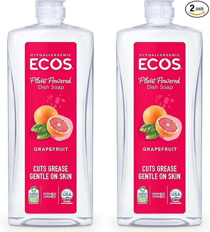 ECOS Grapefruit Dish Soap - Cuts Grease & Food Residue, Hypoallergenic, Sustainable Liquid, 50 Ounces (Pack of 2)