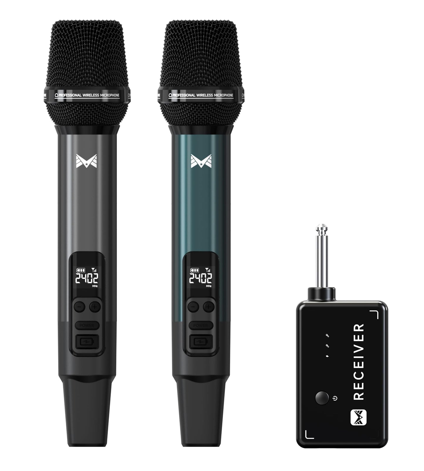 Wireless Microphone, Metal Dynamic Wireless Microphones with One-to-One Chip Connection and Rechargeable Receiver, 40H Duration,