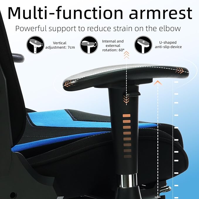 Fabric Gaming Chair, Skin-Friendly and Breathable, Manufactured by A Reputable Manufacturer, Safe and Stable, Specially Designed for Gaming.with Footrest Mg(1005-Deepblue)