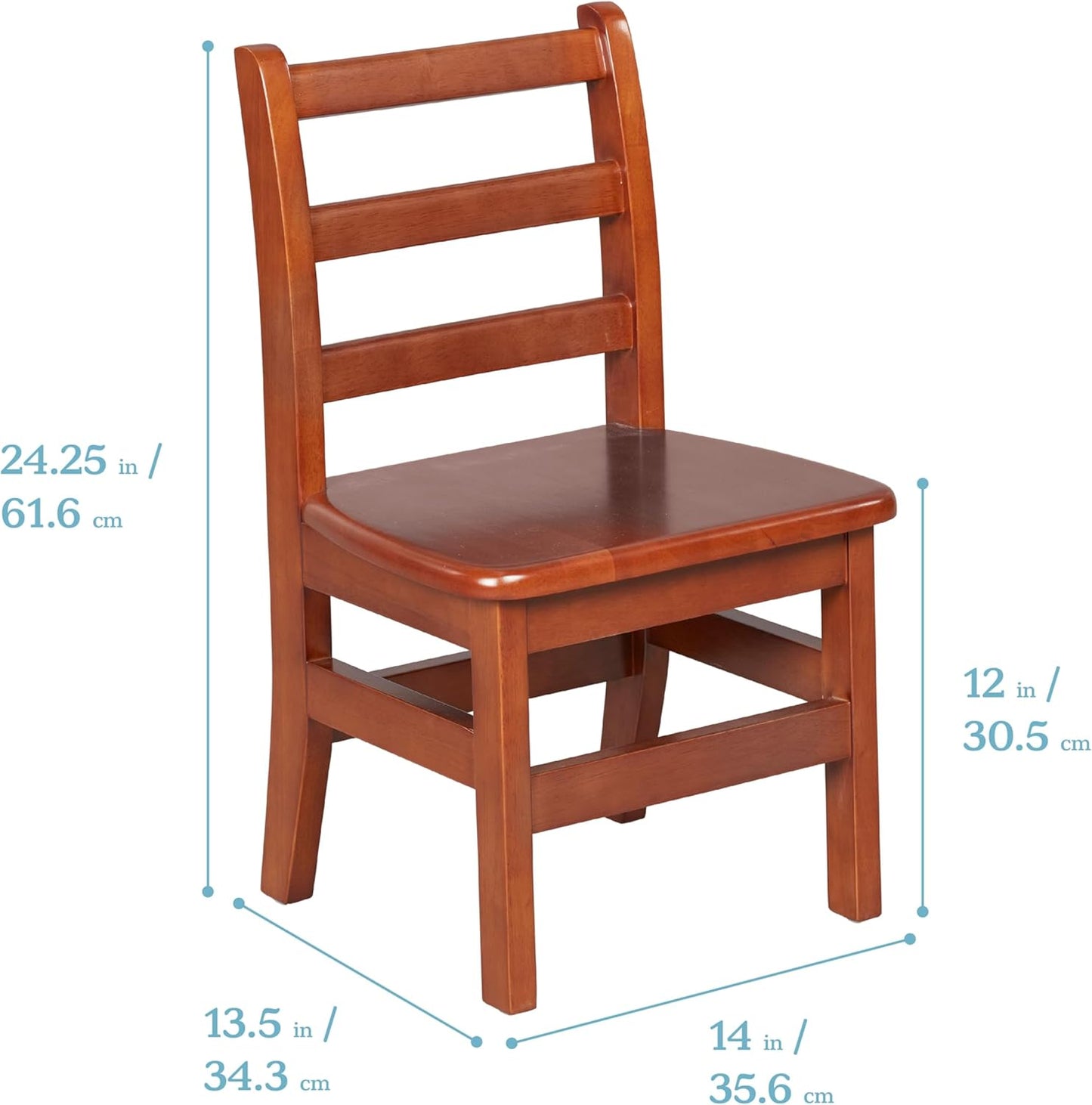 ECR4Kids 24in x 24in Hardwood Table and Chair Set, 12in Seat Height, Kids Furniture, Dark Walnut