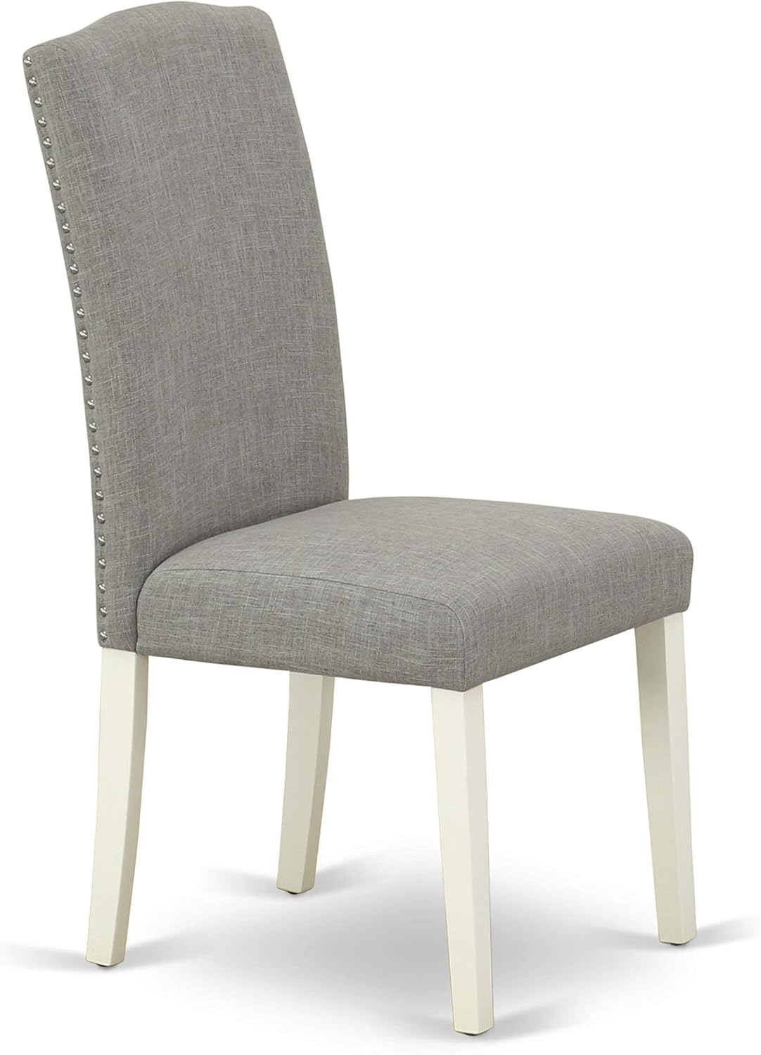 East West Furniture SHEN5-LWH-06 5 Piece Kitchen Table Set Includes a Round Dining Room Table with Pedestal and 4 Dark Shitake Linen Fabric Upholstered Chairs, 42x42 Inch, Linen White