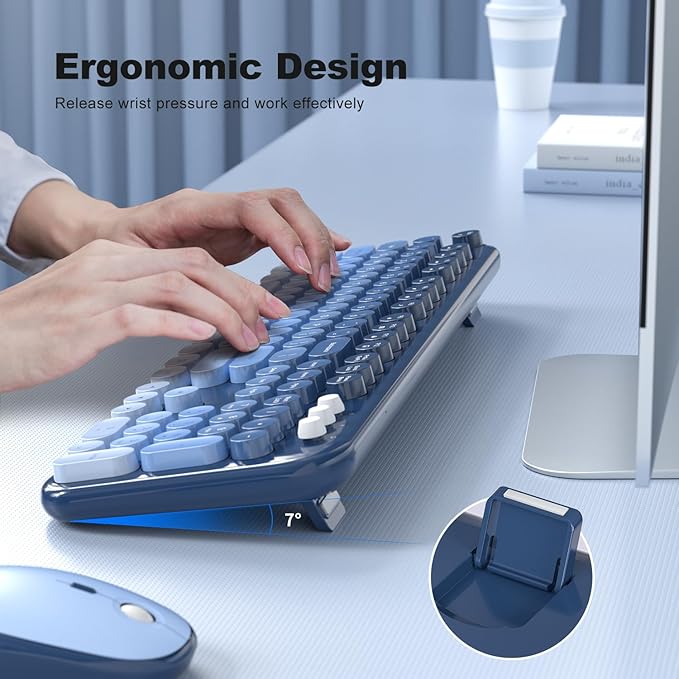 Wireless Keyboard and Mouse Combo, MOWUX Colorful Computer Full Size 2.4G Plug and Play Wireless Typewriter Keyboard and Mouse Set for Computer, Desktop, PC (Sea Blue Gradient)