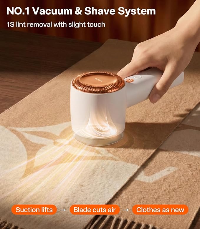 TORRAS Fabric Shaver Lint Remover, Rechargeable Electric 3-Speed Sweater Shaver Remove Fuzz, Pilling for Cashmere, Wool, Coat, Furniture, Clothes depiller with Replacement Blades, Pearl White