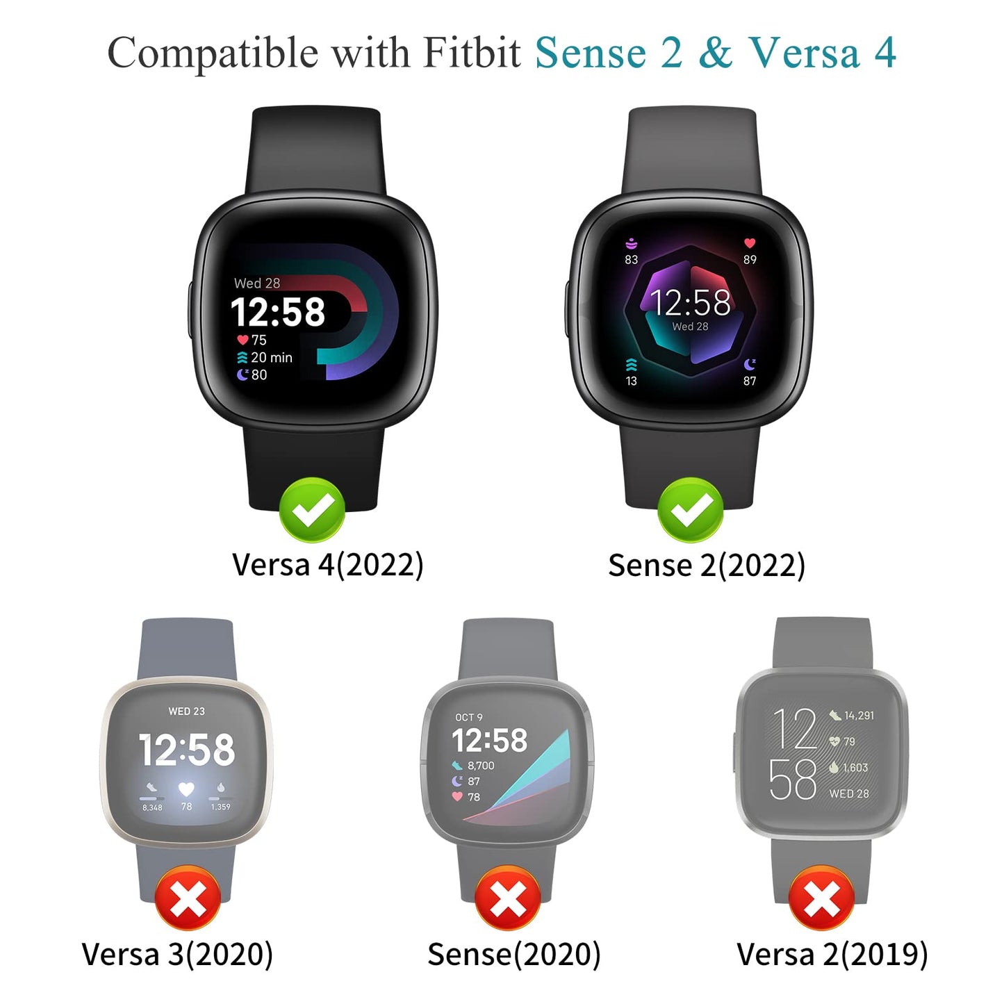 [5Pack] Richone Compatible With Fitbit Versa 4 & Sense 2 (2022) Screen Protector Case, Bling Diamonds Cover Soft Tpu Bumper Smar