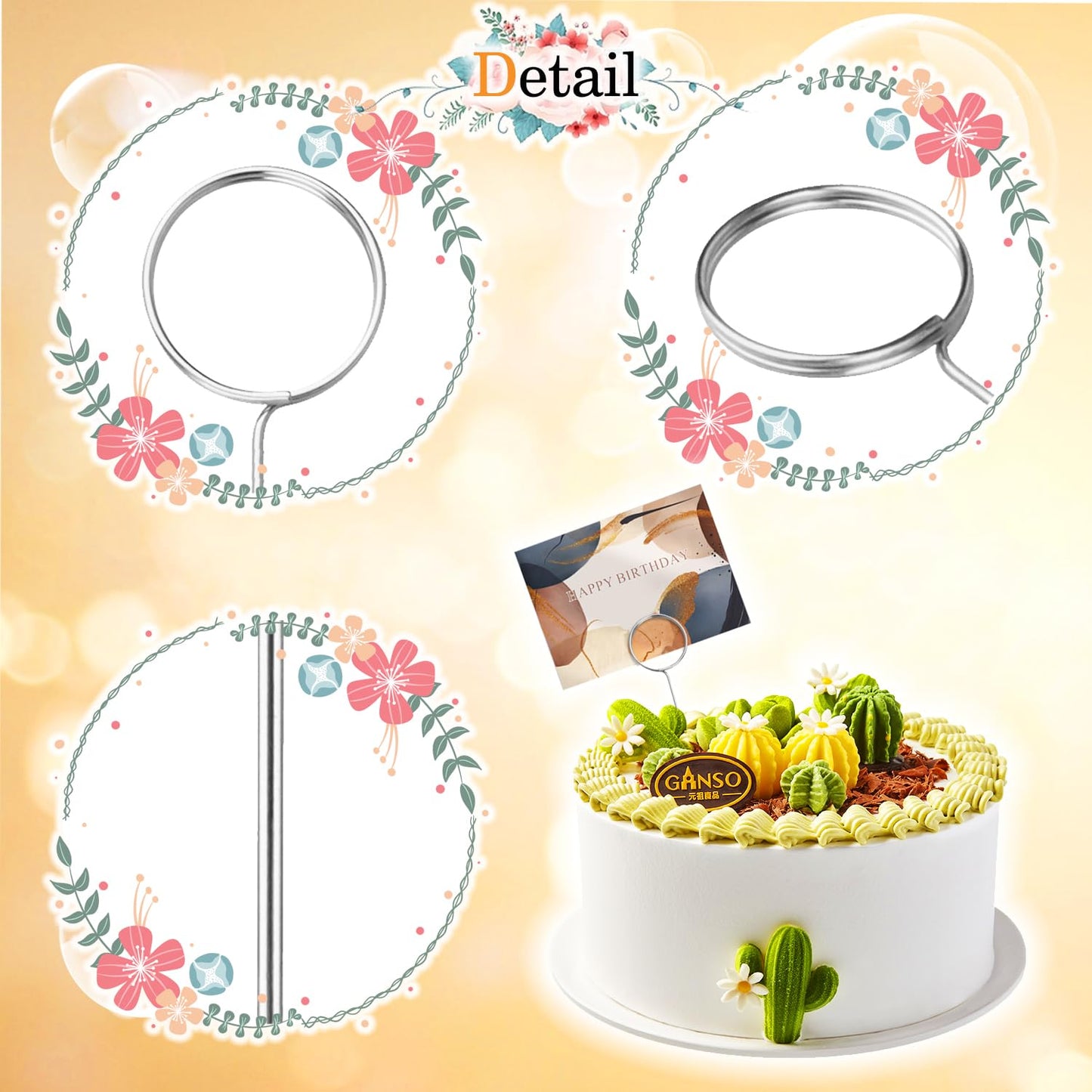 60 Pcs Metal Wire Floral Picks 13 Inch Wire Place Card Holder, Metal Table Name Number Clips Picture Stand, Round Photo Memo Flower Card Holder for Wedding Party Birthday Cake (Silver Round)