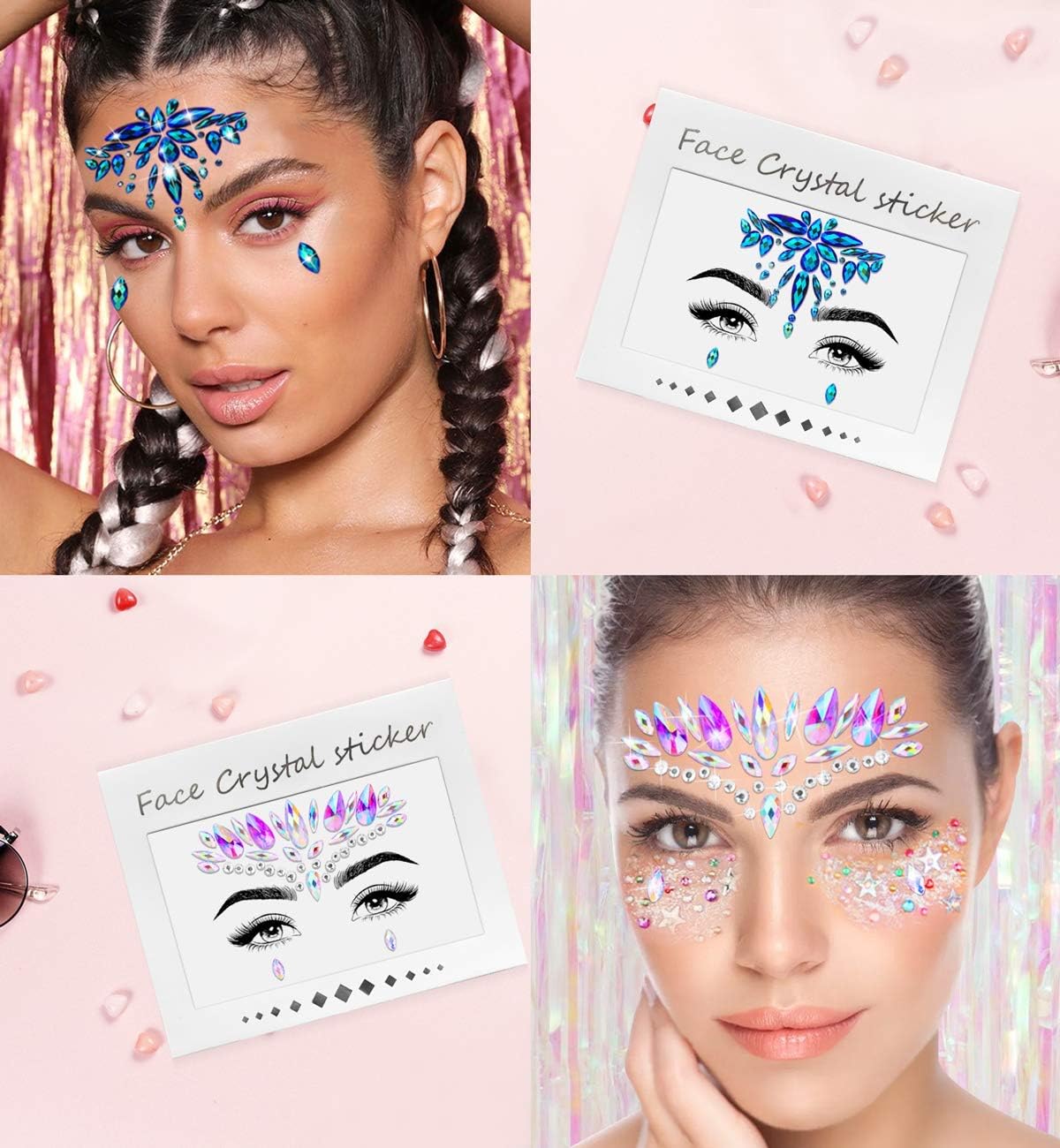 iMethod Face Jewels and Body Glitter - Face Gems, Mermaid Face Jewels Stick On, Holographic Cosmetic Face Glitter, for Festival Holiday Costumes & Halloween Alien Makeup, 12 Pcs