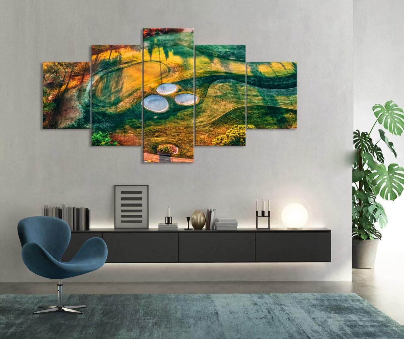 chenchenArt Florida Regatta Bay Golf Course Wall Art for Living Room Bedroom Bathroom Home Decorations Golf Course Pictures Posters Canvas Prints Modern Artwork Framed Ready to Hang(60''W x 32''H)
