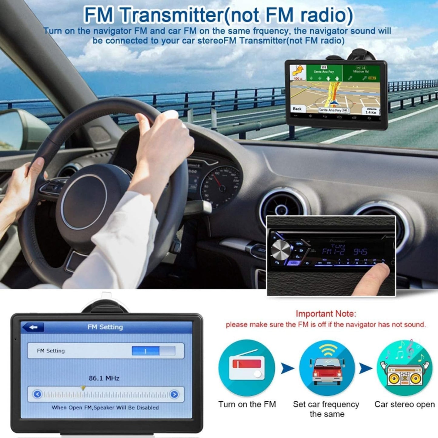 Car GPS Navigation, 2025 Map 7 inch Touch Screen Car GPS, Voice Turn Direction Guidance, Support Speed and Red Light Warning, Install The Latest Map of The United States (Free Update Lifetime Map)