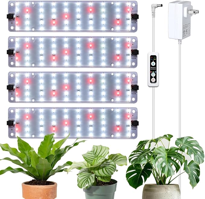 DOMMIA Grow Lights, 40W Linkable Grow Light for Indoor Plants Full Spectrum, 6/12/16h Timer, Dimmable Ultra-Thin Plant Lamp for Indoor Growing, Netural White, 1-Set
