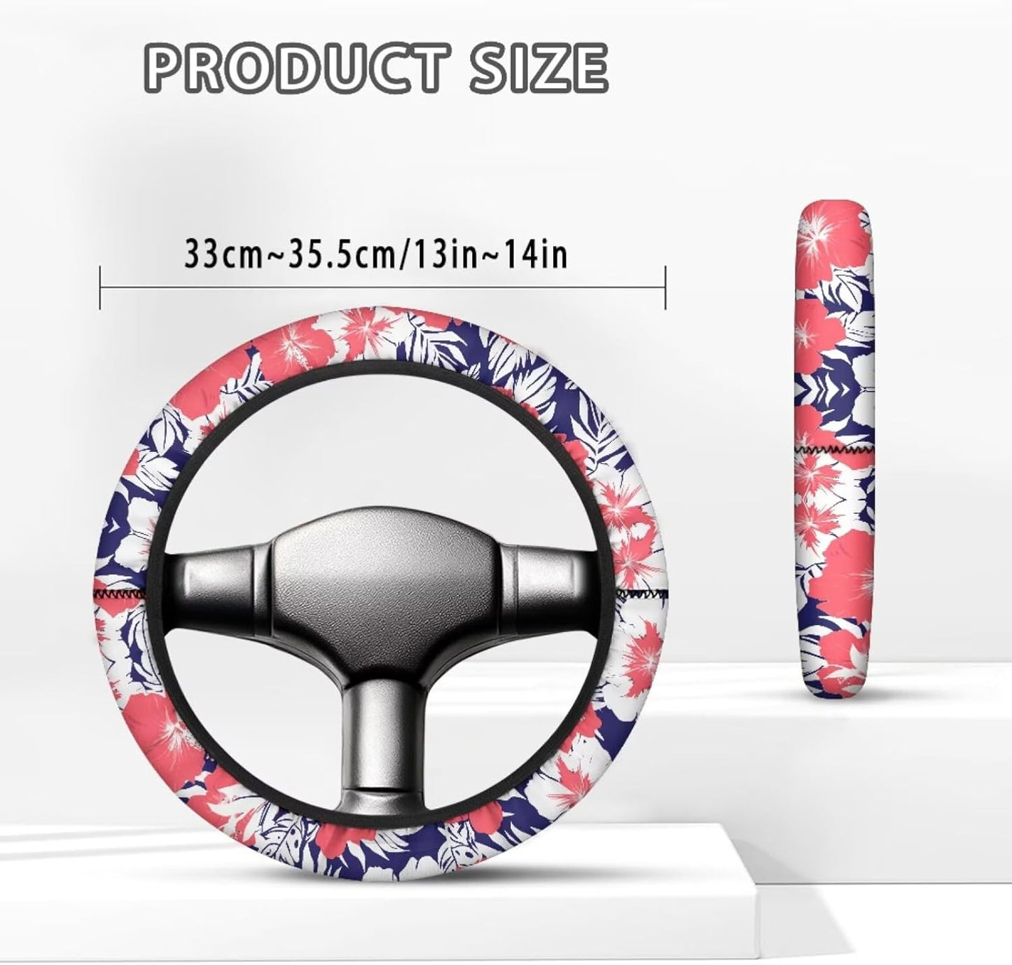 Tropical Hibiscus Golf Cart Steering Wheel Covers, 13-14 Inch, Multicolor, Polyester, Universal Fit