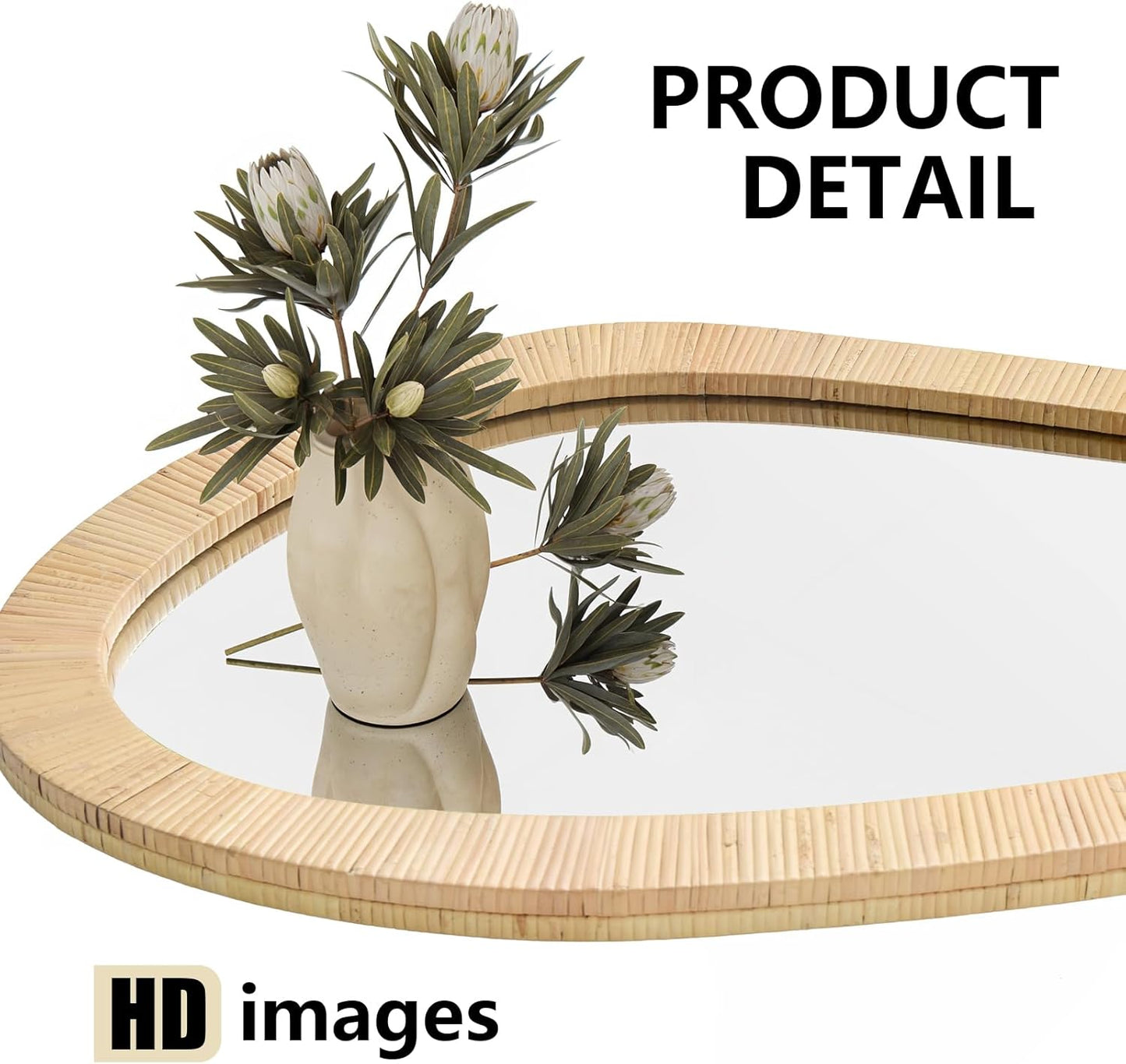 H HOMEWINS Rattan Mirror for Wall,31.5'' x 25.2" Wooden Framed Farmhouse Boho Wicker Coastal Irregular Vanity Mirror for Bathroom Living Room Entryway