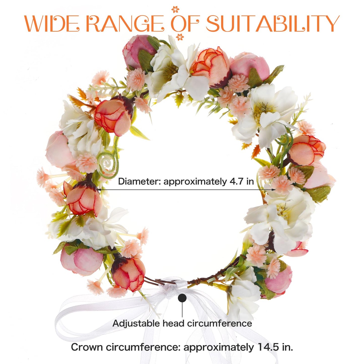Funsveta Girls Flower Crown Headpiece - Boho Little Wreaths for Weddings, Family Photography (Pink)