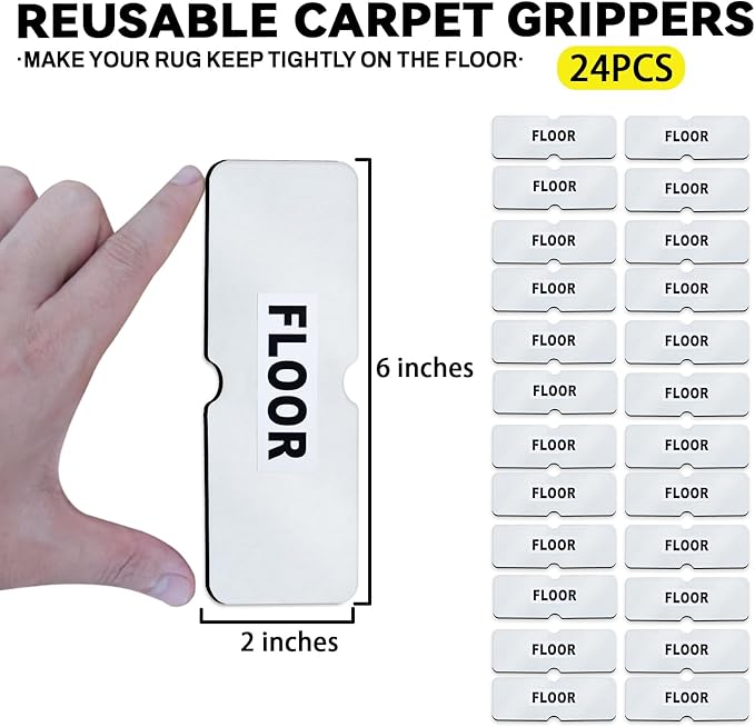 Rug Carpet Non Slip Grippers, Reusable Double Sided Carpet Tape Pads, Strong Adhesive Grippers for Area Rugs, Keep Corners Flat, No Damaging for Floor Removable, 8Pcs