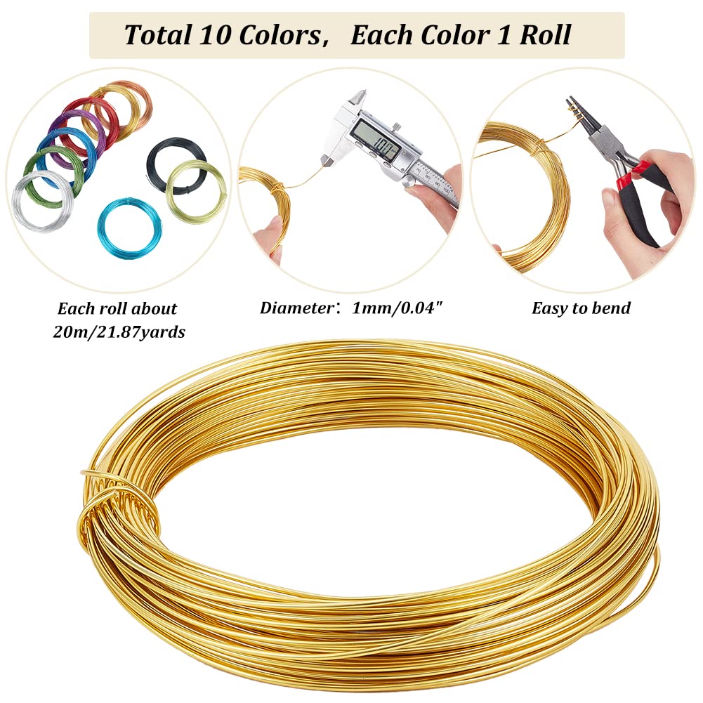 PH PandaHall 650 Feet 10 Rolls 1mm Aluminum Craft Wire 18 Gauge Flexible Floral Jewelry Beading Wire 10 Colors for DIY Jewelry Craft Making Each Roll 65 Feet