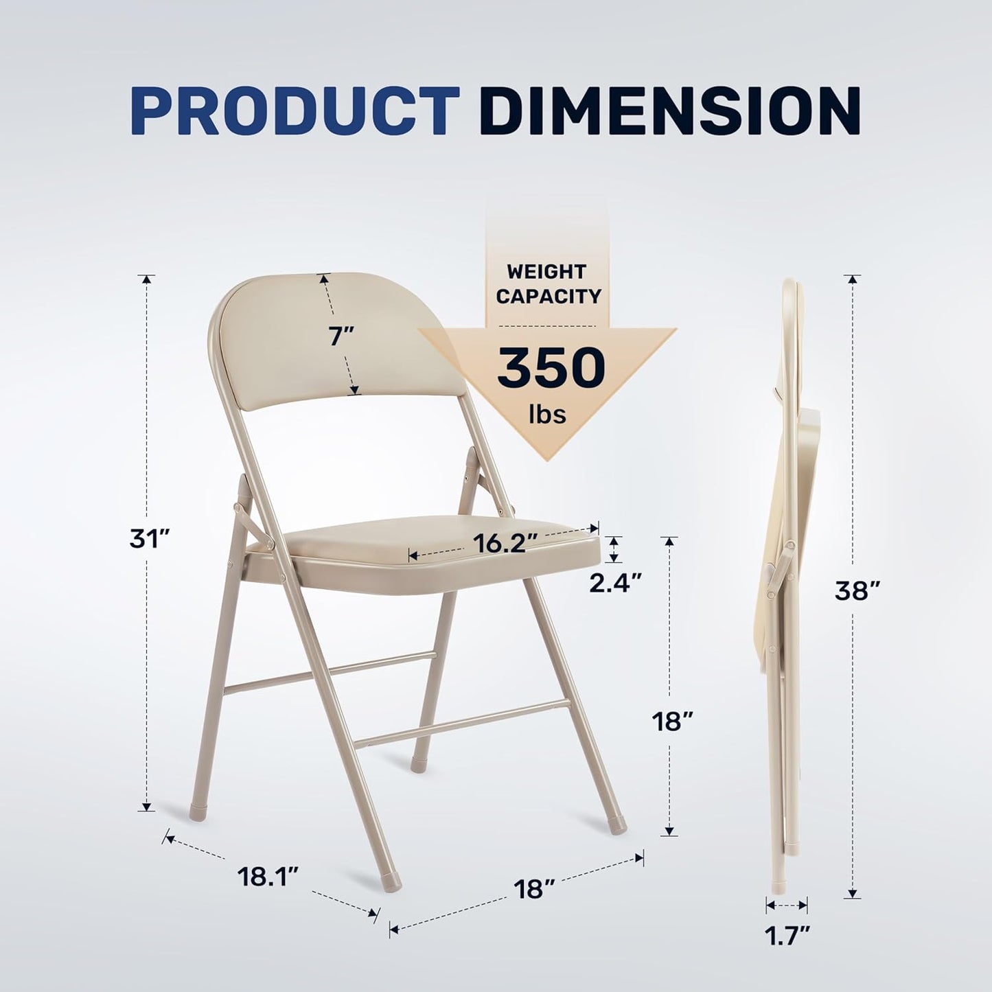 HealSmart 4 Pack Folding Chairs with Leather Padded Cushion Seats & Durable Metal Frame, Comfortable, Foldable, Portable, Commercial Event Seat, Indoor Outdoor for Home, Parties, Office, Kahki