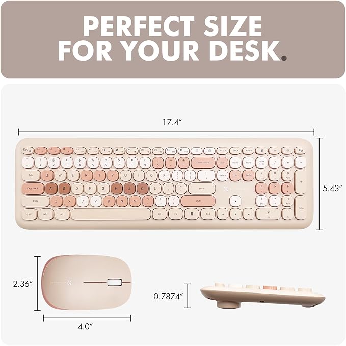 X9 Colorful Keyboard and Mouse Wireless - 2.4G Aesthetic Wireless Keyboard and Mouse Combo with Bubble Keys - Cute Typewriter Keyboard and Mouse for Computer PC Laptop Windows & Chrome (Brown)