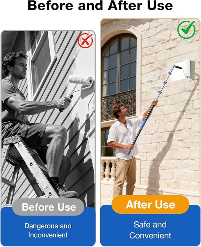 Telescoping Pole, 5-20 Ft with Joint Angle & Squeegee Adaptor, Aluminum Telescopic Paint Roller Extension Pole & Extendable Pole, Anti-Slip Foam Grip, Multi-Purpose Gutter Window Dust Cleaning Pole