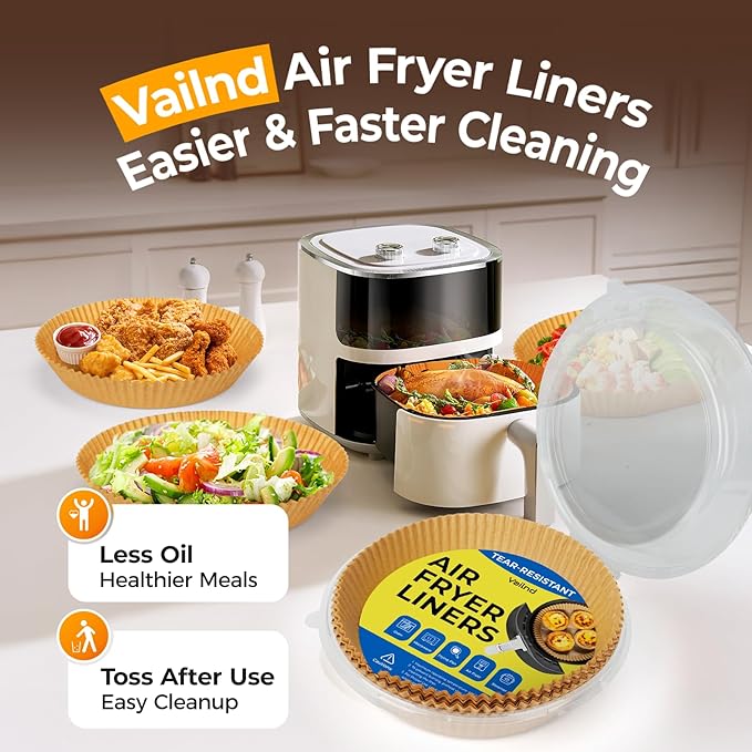 250 Pcs 8" Round Air Fryer Liners Disposable, Unbleached Parchment Paper Liners for Airfryer Basket, Non-Stick & Leakproof Baking Paper for Oven Roasting