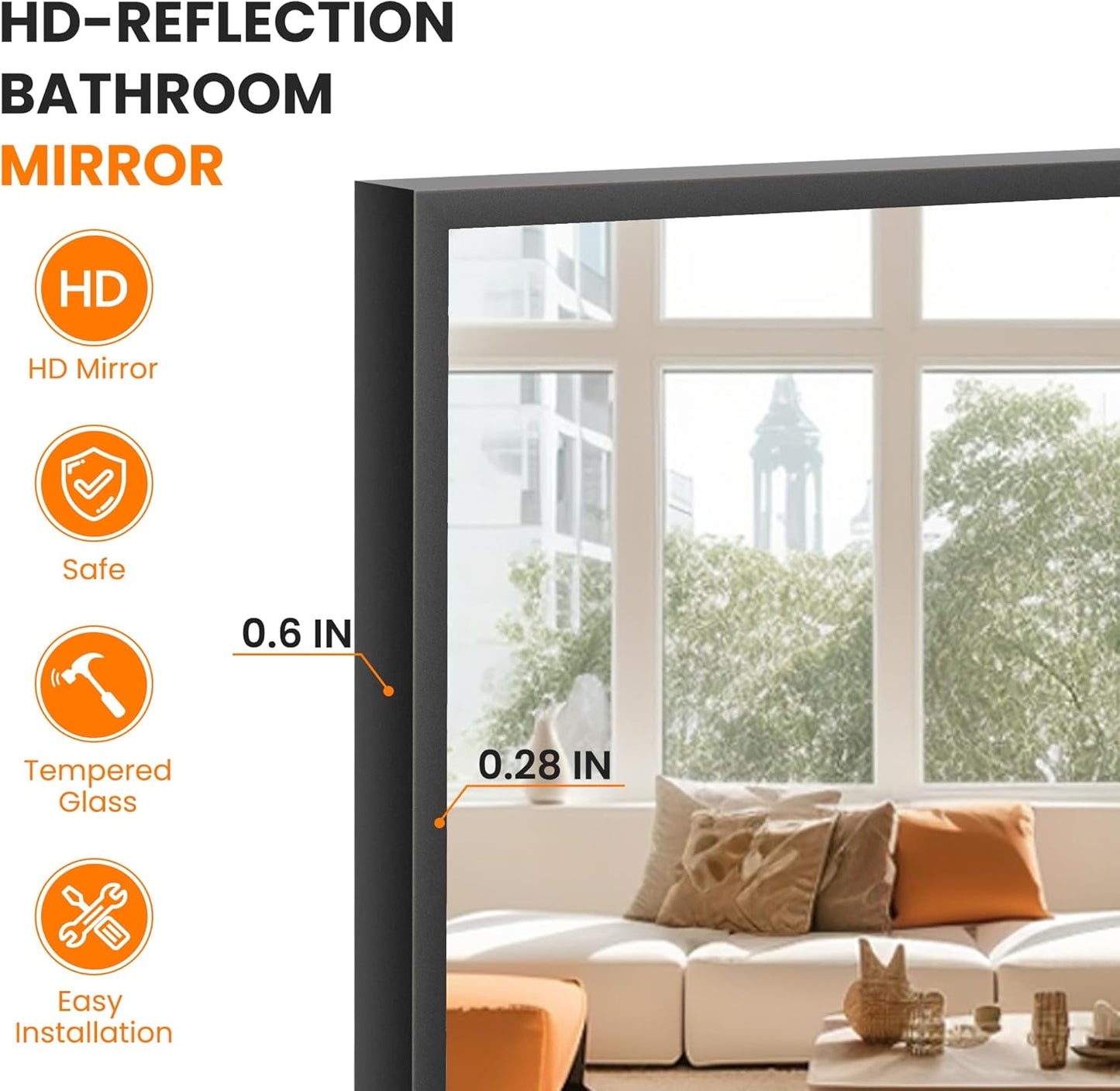 Bathroom Vanity Mirror for Wall, 20" x 30" Metal Framed Rectangular Bathroom Wall Mirror for Over Sink, HD Shatterproof Glass, Hangs Horizontally or Vertically(Black)