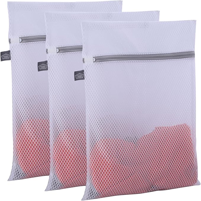 Kimmama Laundry Mesh Wash Bags, Lingerie Bags for Washing Delicates, Mesh Laundry Bags for Washing Machine, White Net, Grey Zipper, 3S