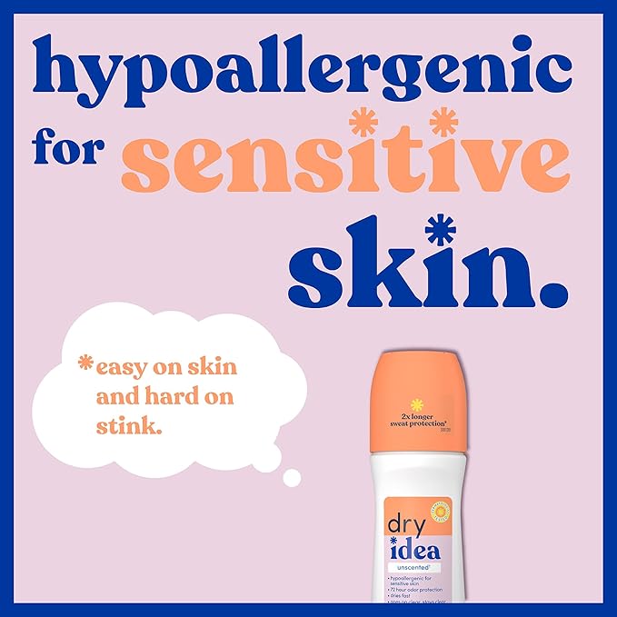 Dry Idea Unscented Roll On Deodorant & Antiperspirant for Women - Hypoallergenic for Sensitive Skin, 2X Longer Sweat Protection, 72Hr Sweat & Odor Protection, Womens Deodorant, 3.25oz