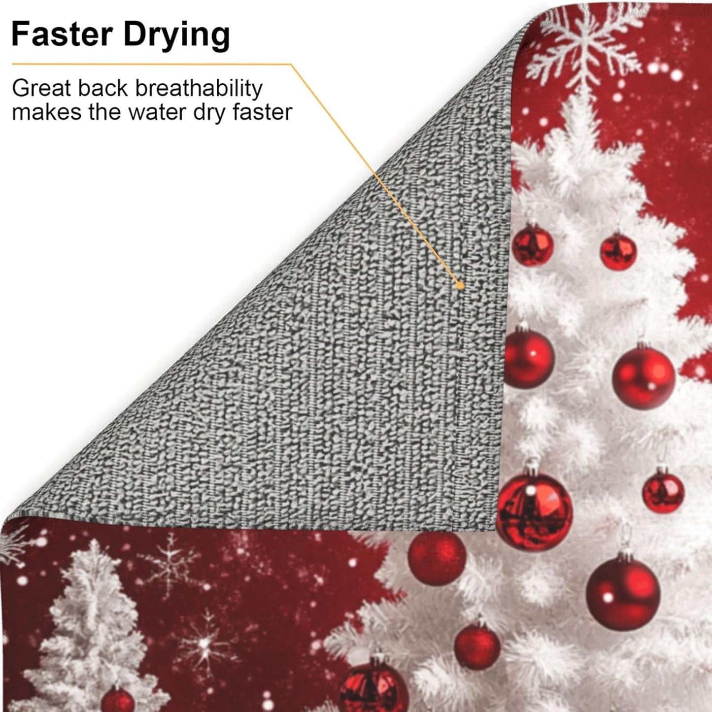 Dish Drying Mat Red Christmas Tree Ball Xmas Absorbent Microfiber Non Slip Quick Dry Heat Resistant Holiday Decorative Kitchen Counter Mat for Plates Cups Glasses 16x18 Inch
