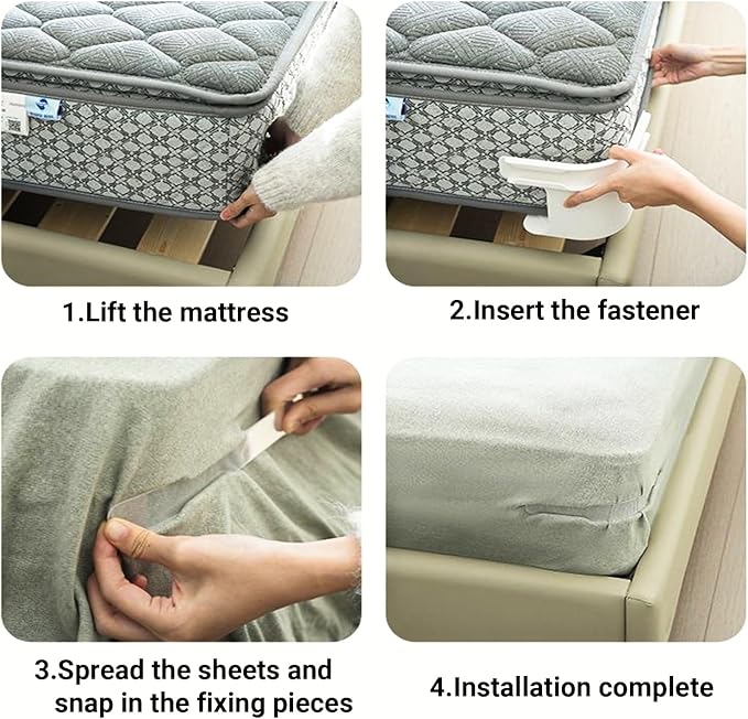 Bed Sheet Holders & Tucker Tool: 6-Piece Set with Sheet Tucker Tool and Heavy Duty Non-Slip Grippers, Sheet Fasteners Keep Fitted Sheet Firm &Tight on Mattress, Secure Lock Corners for Adjustable Beds