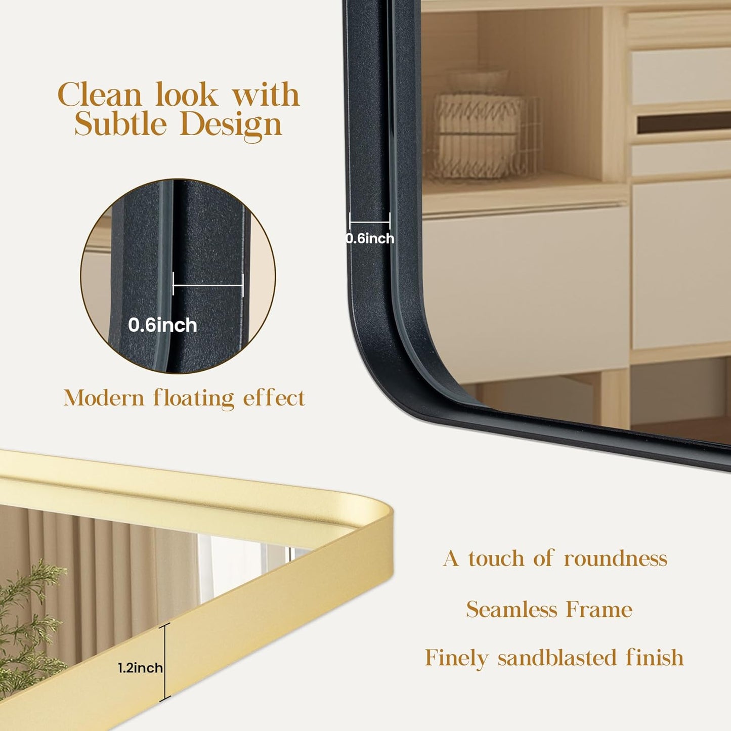 40×24 Gold Bathroom Mirror, Rectangular Bathroom Vanity Mirror for Wall with Rounded Corners & Aluminum Alloy Frame, Tempered-Glass, Modern, Farmhouse, Horizontal/Vertical, Entryway, Bedroom