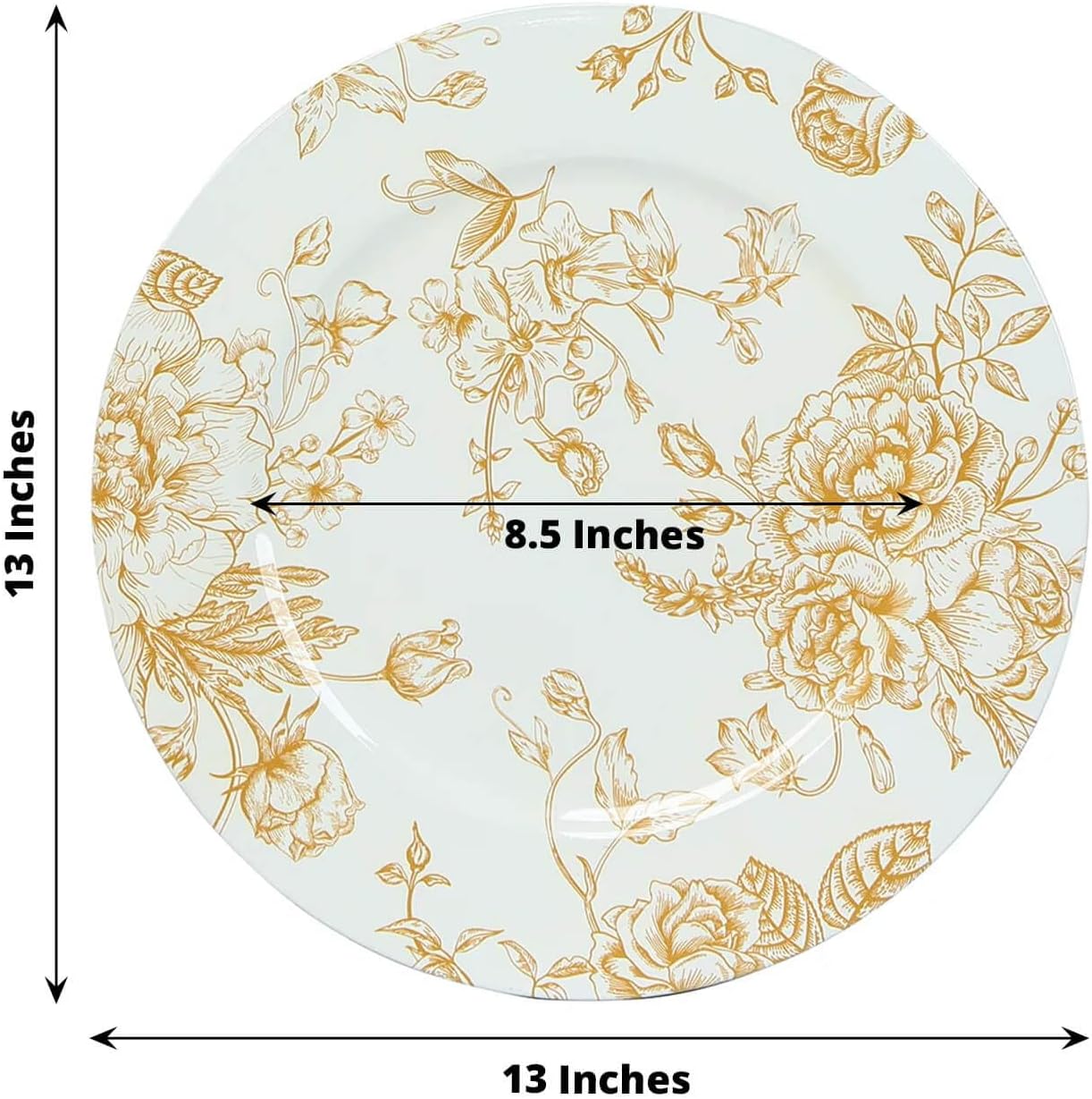 Efavormart 6 Pack White Gold Floral Acrylic Charger Plates in French Toile Pattern, Round Dinner Charger Event Tabletop Decor - 13"