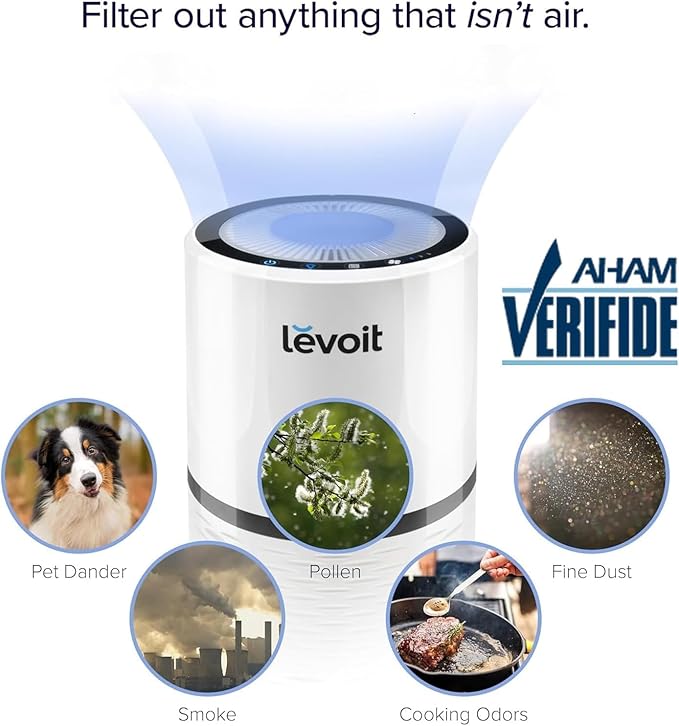 LEVOIT Air Purifiers for Home, AHAM VERIFIDE, High-Efficiency Filter for Smoke, Dust, Pollen, and Odors in Bedroom, Office, or Nursery, Optional Night Light, Quiet Operation, LV-H132, White