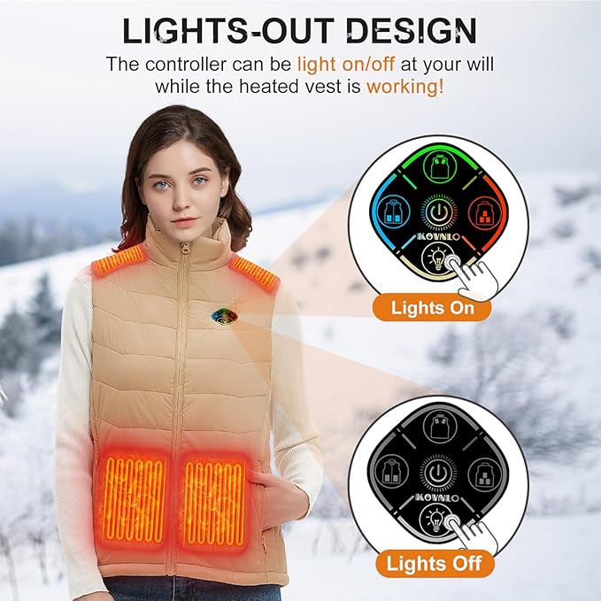 KOVNLO Heated Vest Women, (Battery Pack Not Included) Smart Controller With Lights-out, Electric Warming Heated Jackets