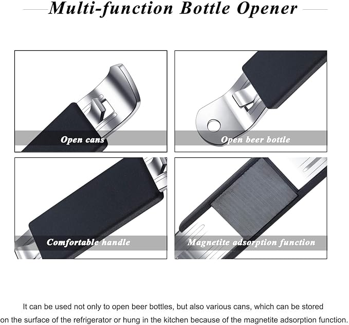 3 Pieces Magnetic Bottle Openers Can Opener Classic Beer Opener Stainless Steel Small Bottle Opener Can Tapper with Magnet for Camping and Traveling HANCELANT (Black Blue Fuchsia)