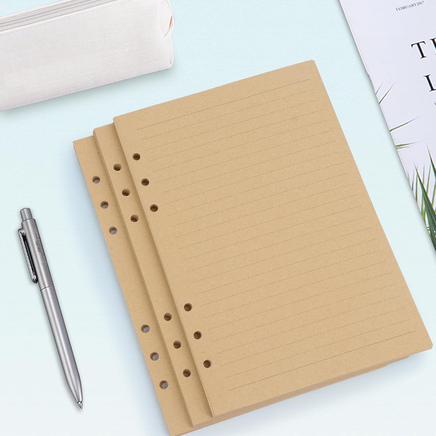 Toplive [3 Pack] A5 Refill Paper - 100GSM Thick 6 Hole Filler Inserts, 135 Sheets (270 Pages) for 6 Ring Binder Journal Notebook, Lined Kraft