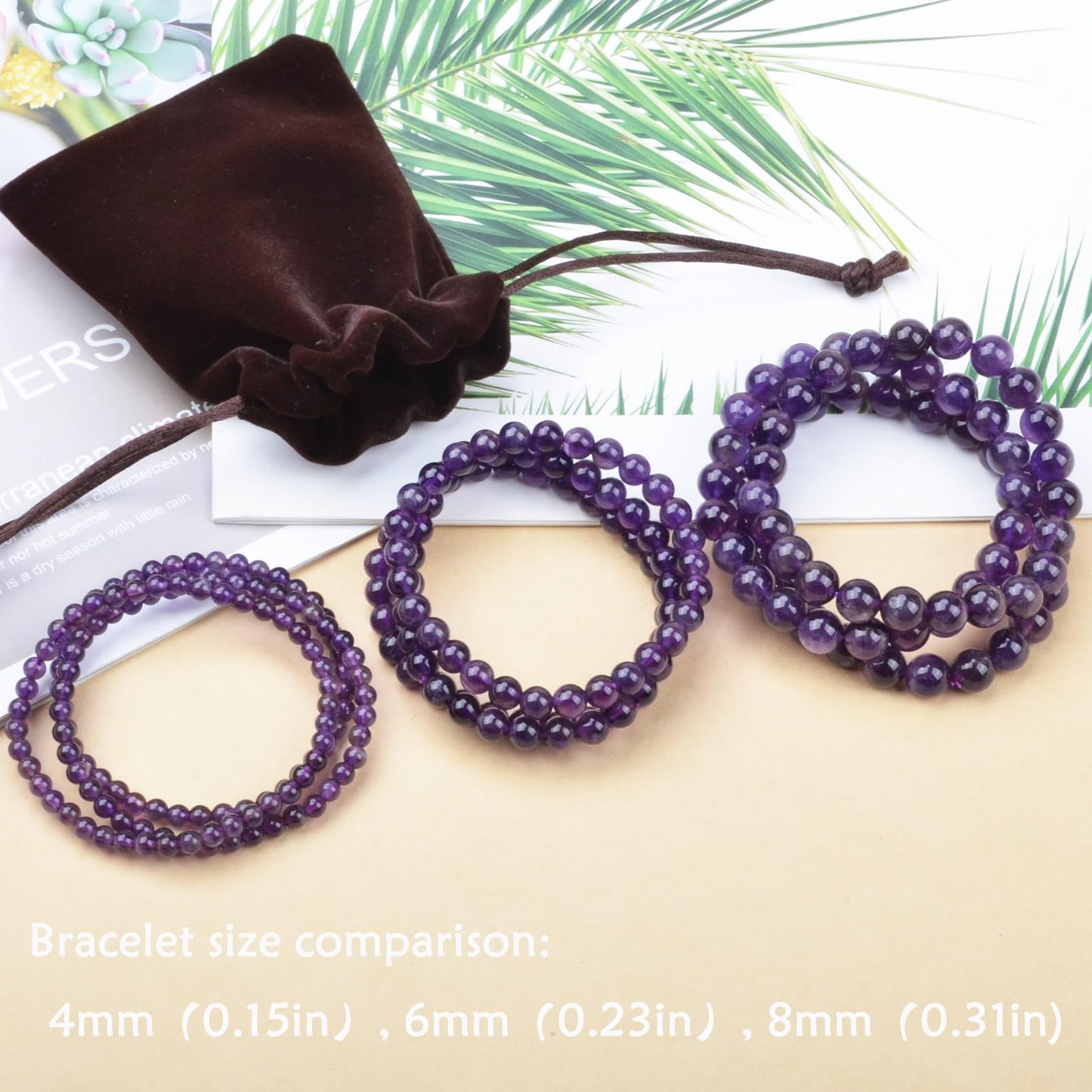 CHCCOYE 8mm Natural Healing Gemstone Bracelet Handmade Yoga Stretch Elastic Bracelet Stress Relief Crystal Jewelry for Men and Women (8mm, Amethyst)